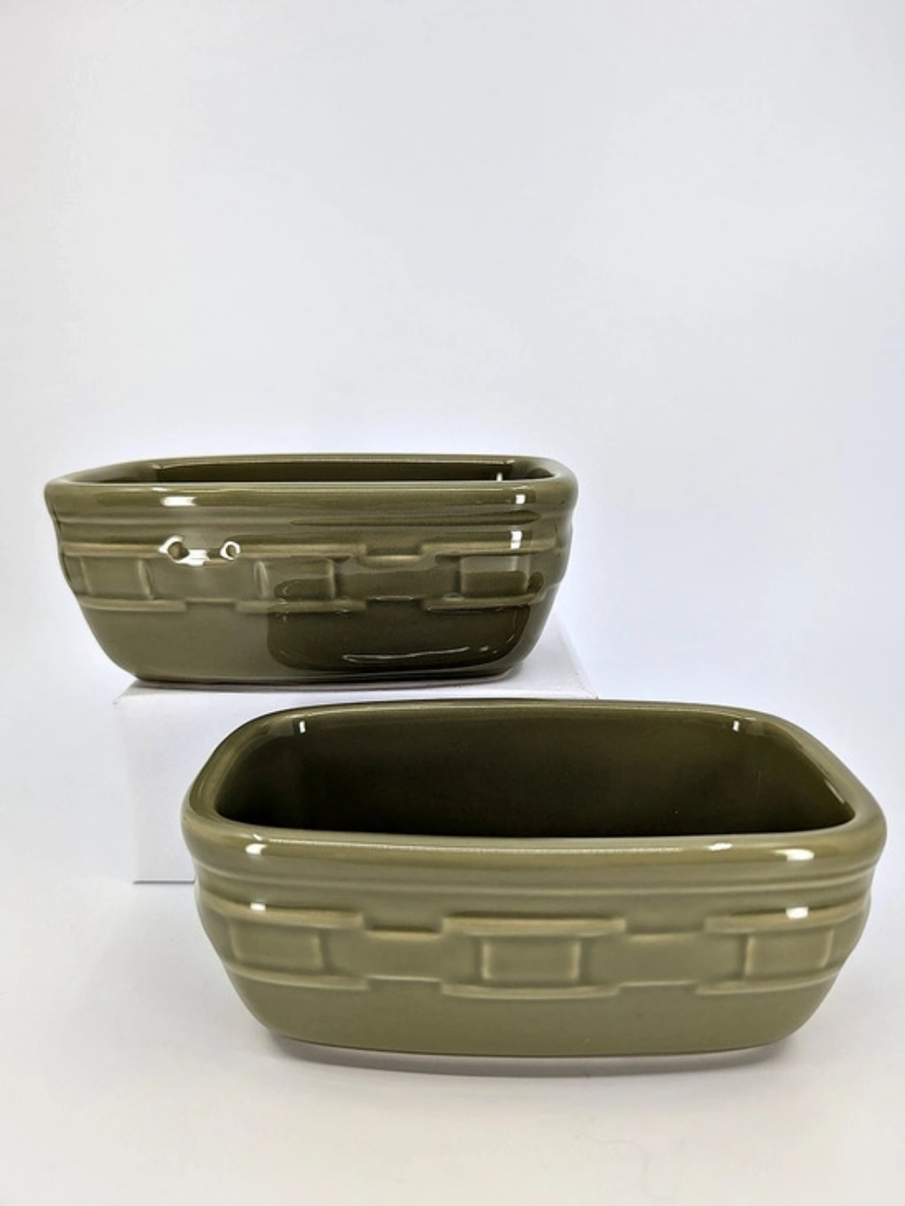 2 Longaberger Woven Traditions Sage Dash Bowls, Green Serving Dish Set